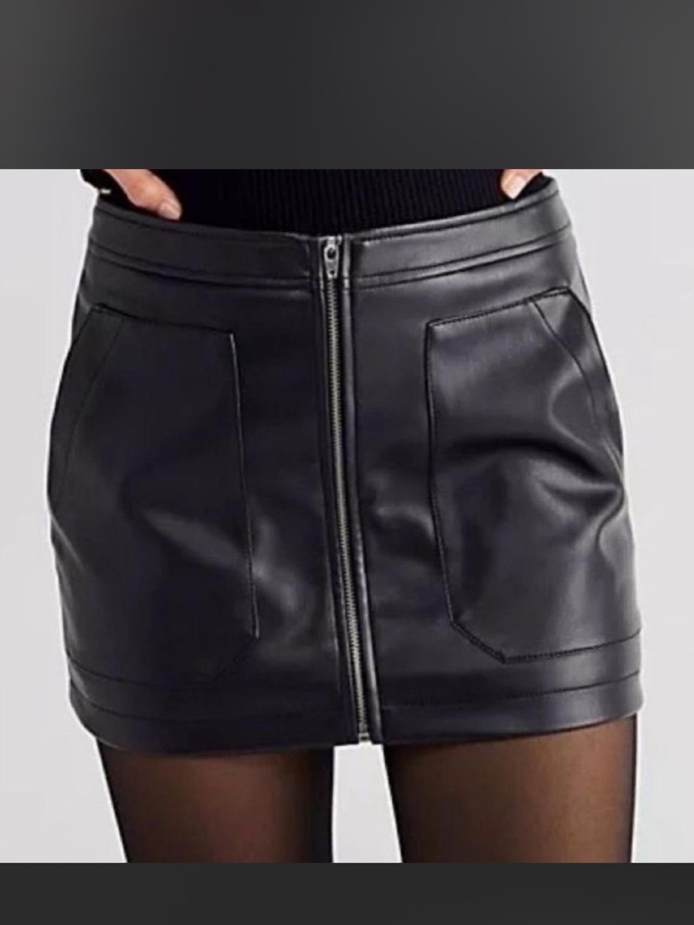 Free People Black Vegan Leather Zip-Front Mini Skirt